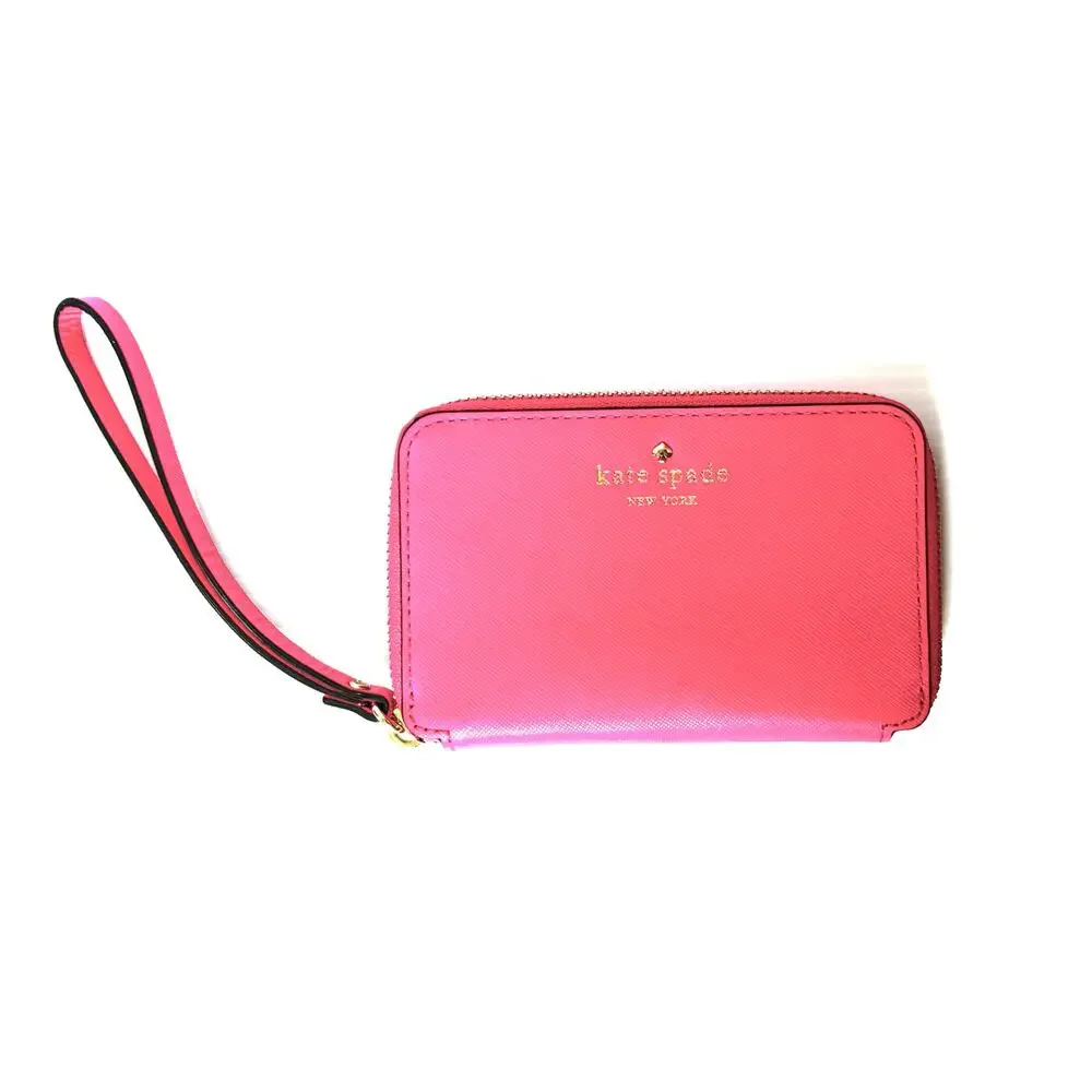 Kate Spade New York Wristlet Hot Pink Fluorescent Zip Phone Card Holder Case